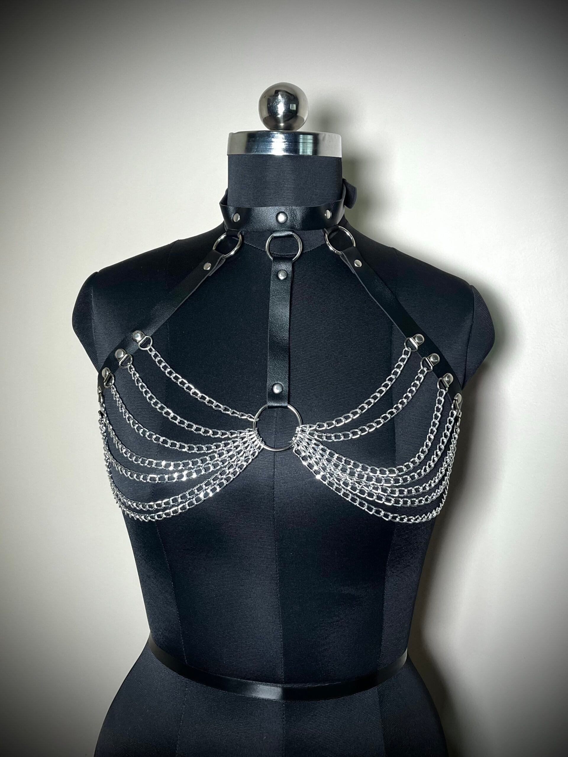Gothic Chain Harness Bra – Vegan Leather Body Chain for Women