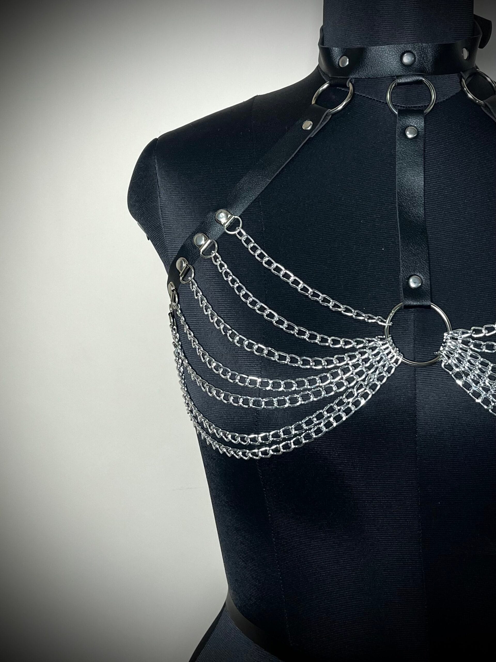 Gothic Chain Harness Bra – Vegan Leather Body Chain for Women - Image 3