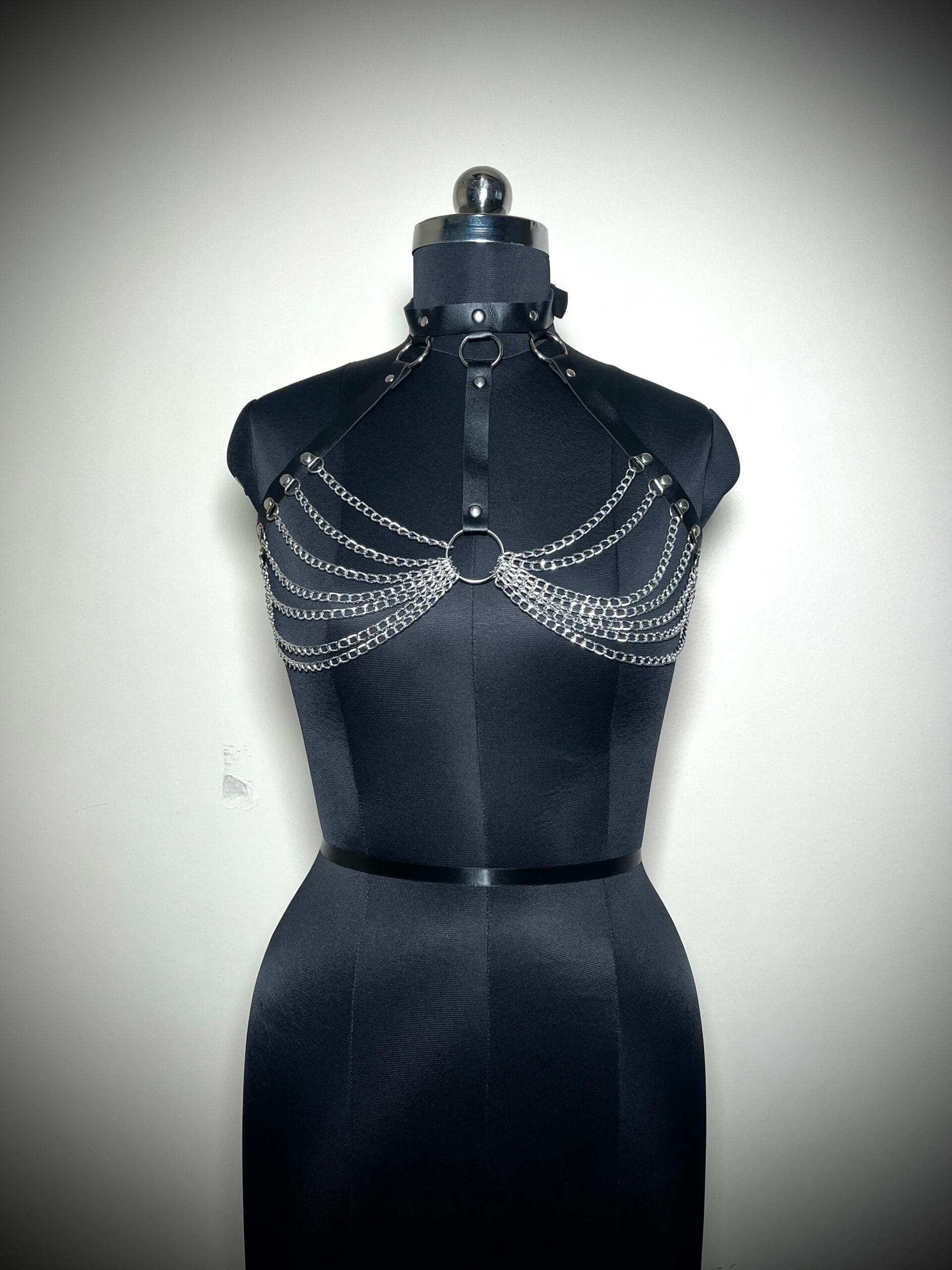 Gothic Chain Harness Bra – Vegan Leather Body Chain for Women - Image 2