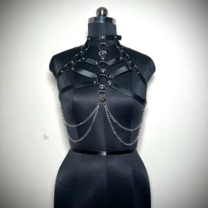 Gothic Leather Body Harness with Chains – Punk Chest Belt for Men & Women